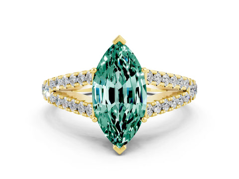 Yellow gold Marquise Cut Cut Split Shank Pave Diamond Engagement Ring with Four-Prong Setting