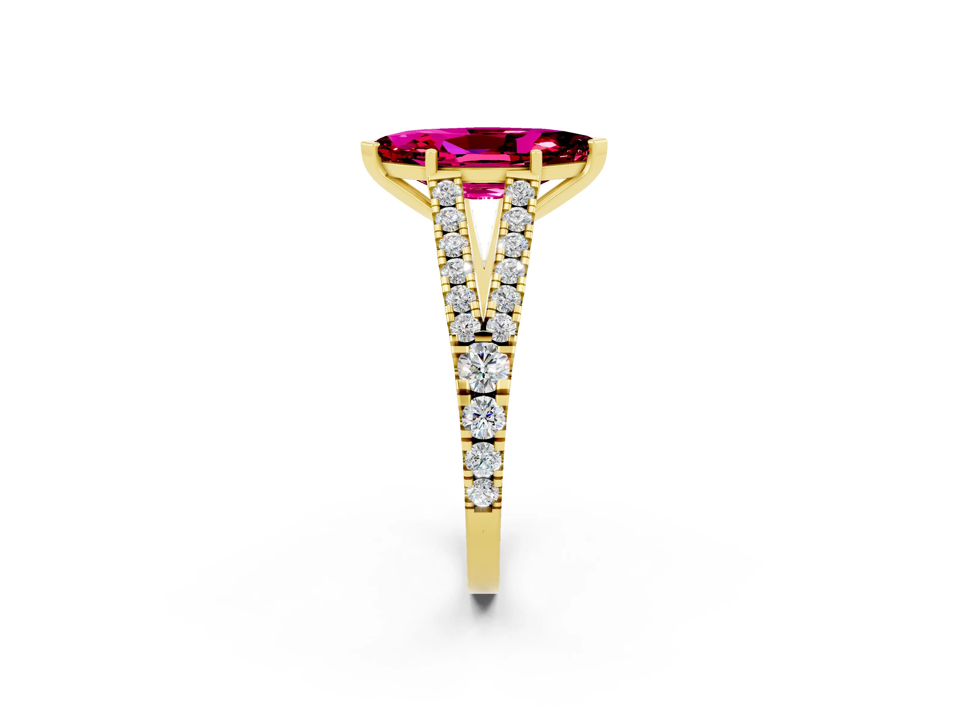 Yellow gold Marquise Cut Cut Split Shank Pave Diamond Engagement Ring with Four-Prong Setting_2