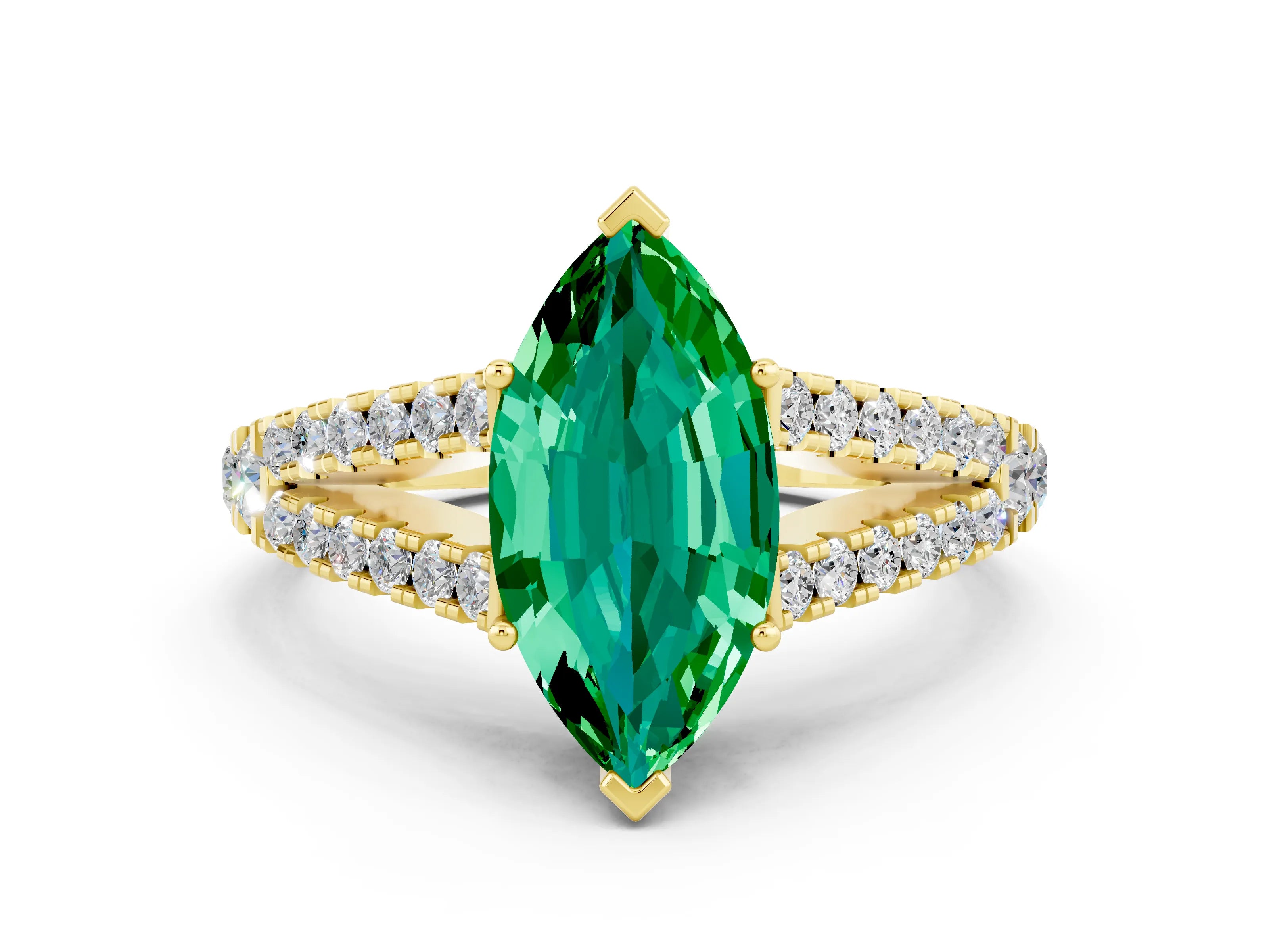 Yellow gold Marquise Cut Cut Split Shank Pave Diamond Engagement Ring with Four-Prong Setting