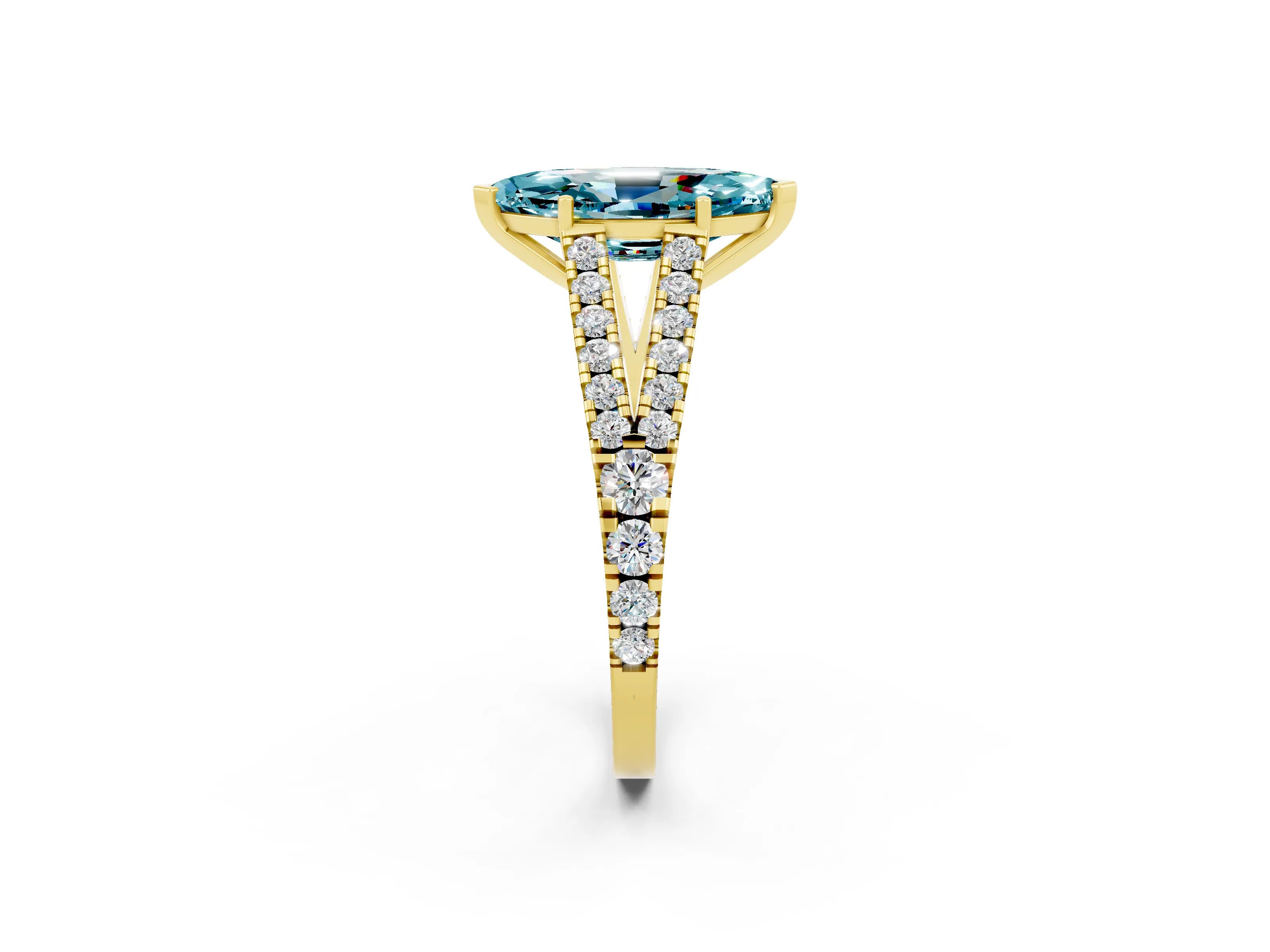 Yellow gold Marquise Cut Cut Split Shank Pave Diamond Engagement Ring with Four-Prong Setting_2