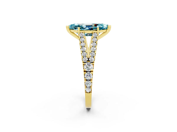 Yellow gold Marquise Cut Cut Split Shank Pave Diamond Engagement Ring with Four-Prong Setting