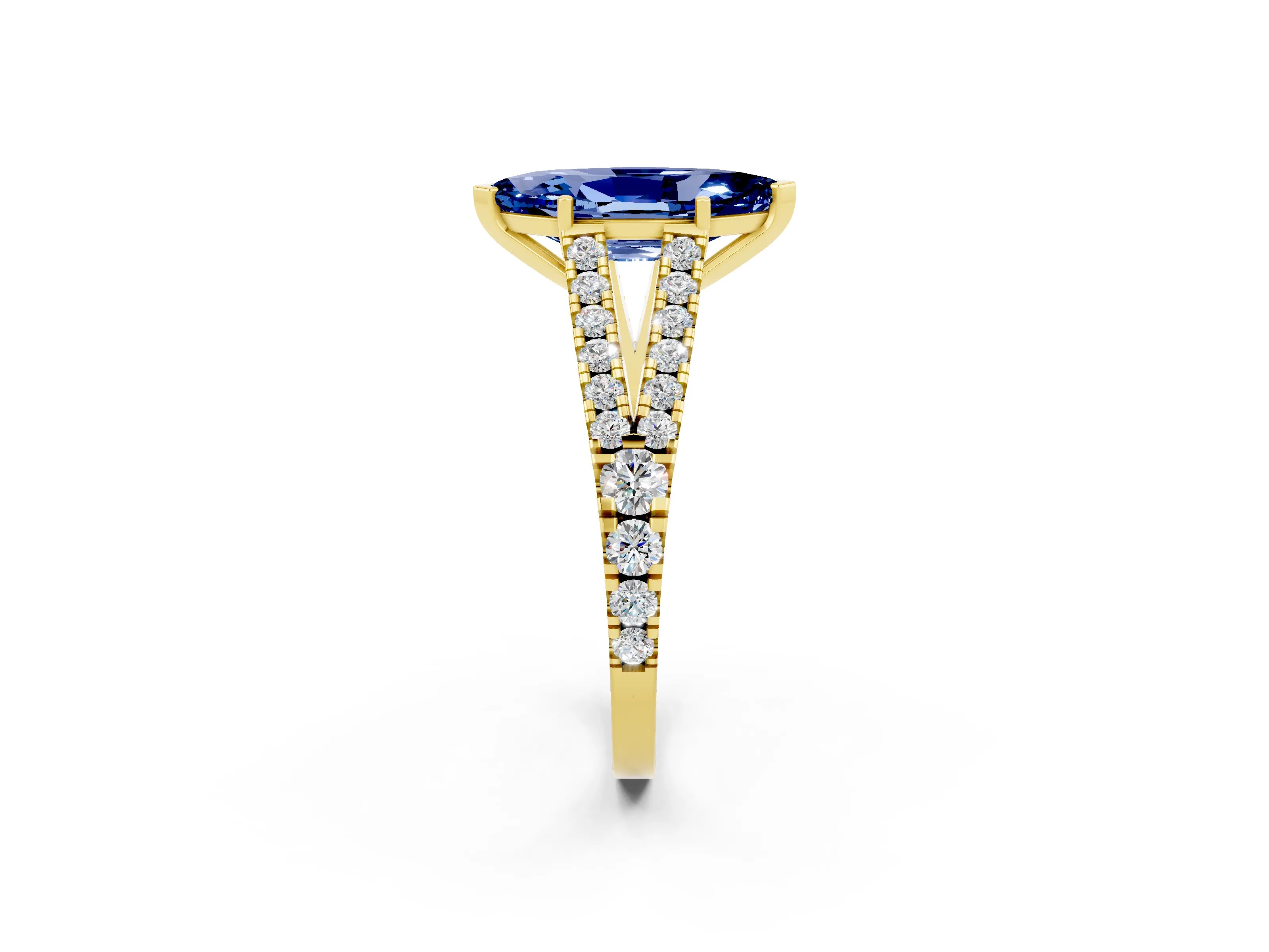 Yellow gold Marquise Cut Cut Split Shank Pave Diamond Engagement Ring with Four-Prong Setting_2