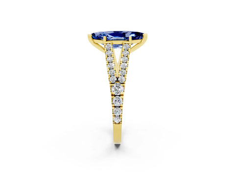 Yellow gold Marquise Cut Cut Split Shank Pave Diamond Engagement Ring with Four-Prong Setting_2