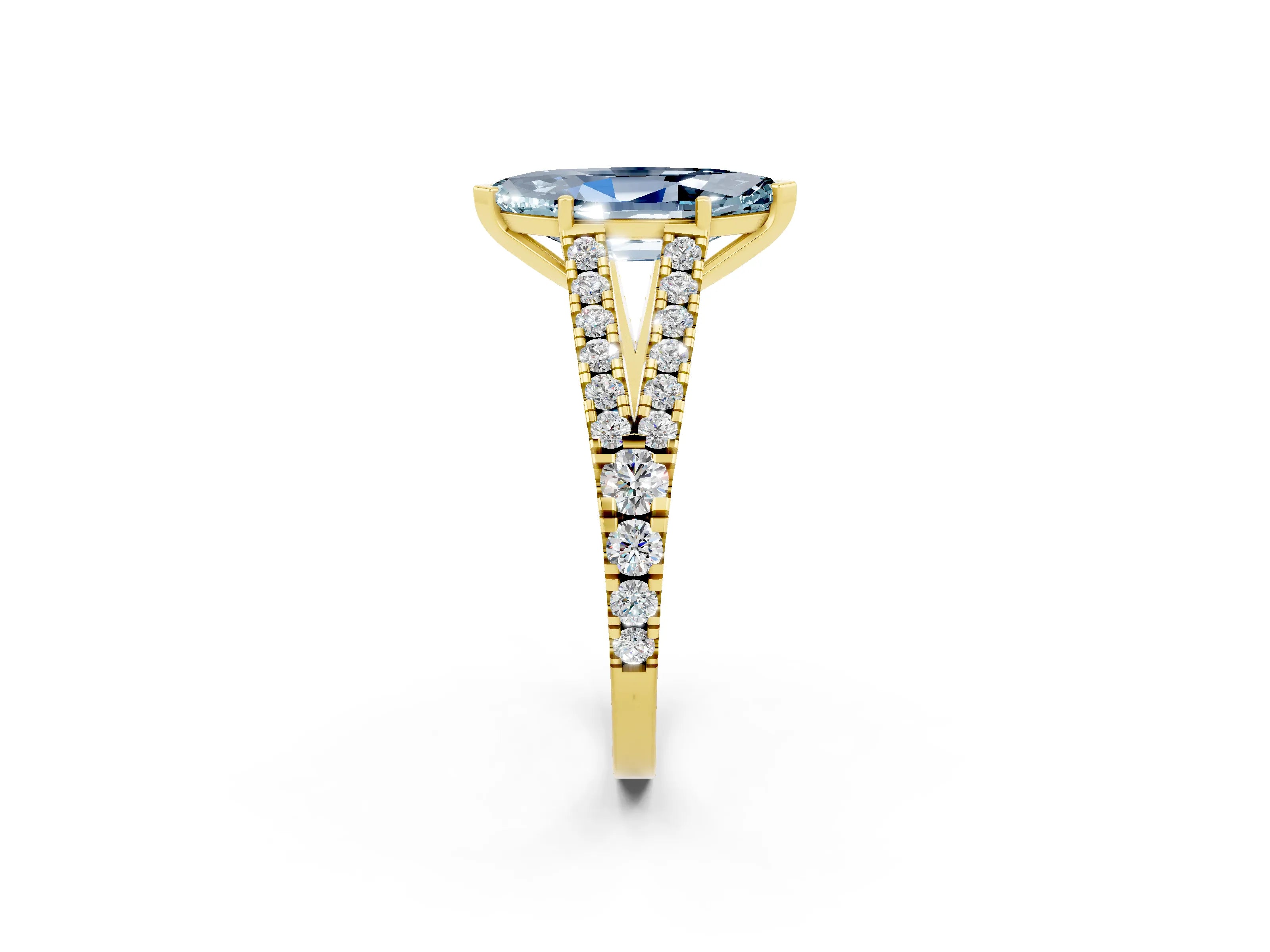 Yellow gold Marquise Cut Cut Split Shank Pave Diamond Engagement Ring with Four-Prong Setting_2