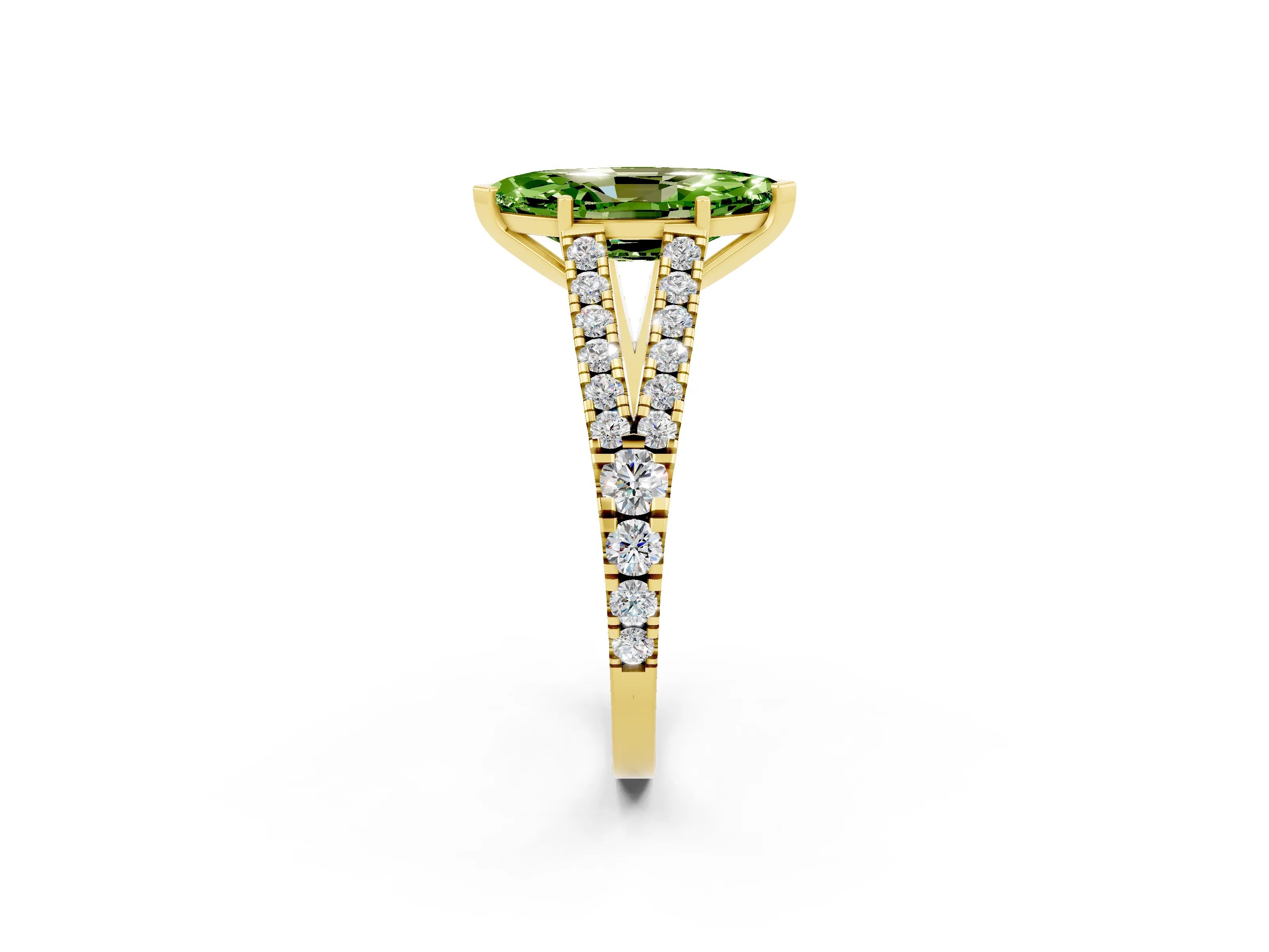 Yellow gold Marquise Cut Cut Split Shank Pave Diamond Engagement Ring with Four-Prong Setting_2