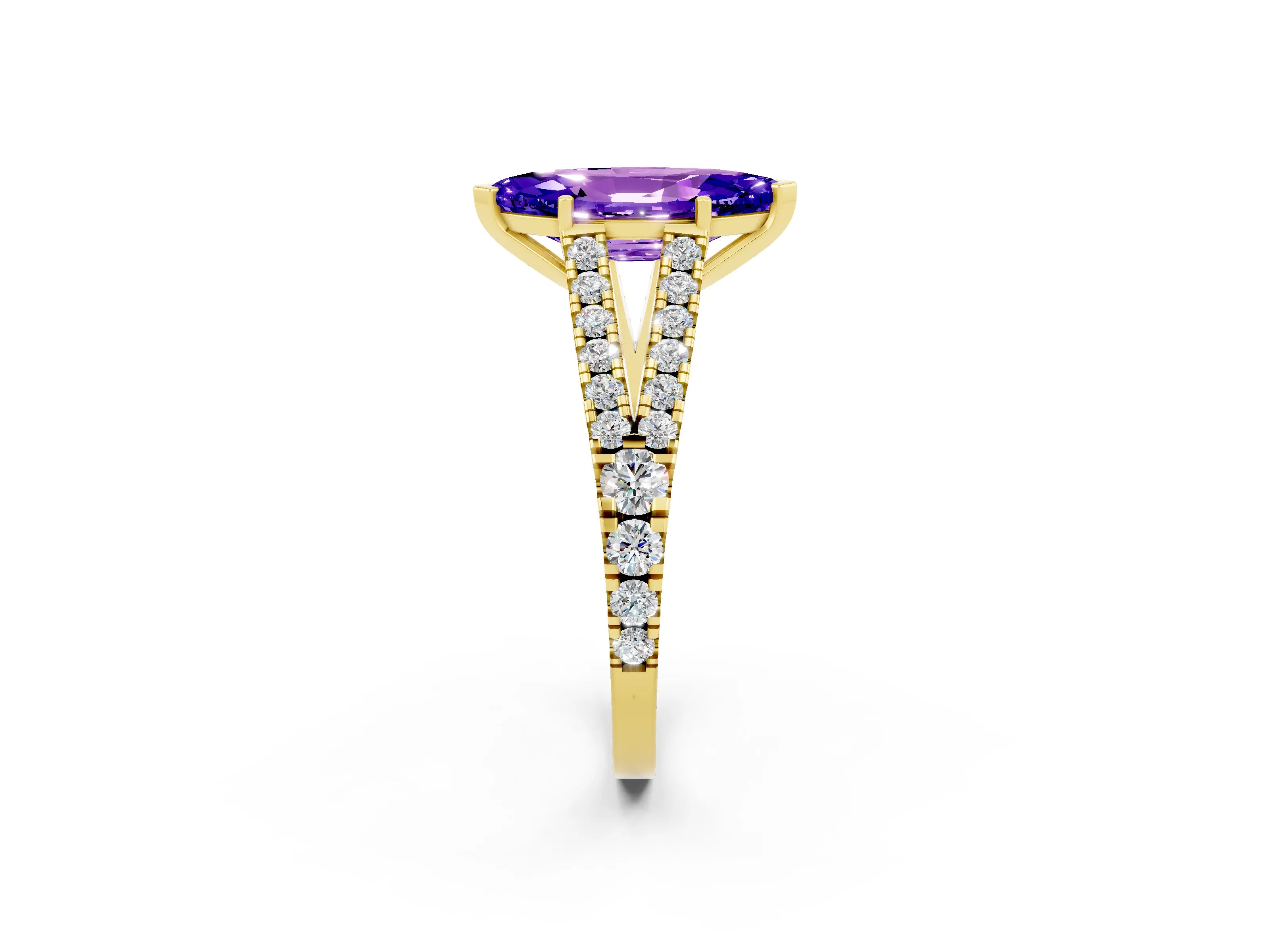 Yellow gold Marquise Cut Cut Split Shank Pave Diamond Engagement Ring with Four-Prong Setting_2