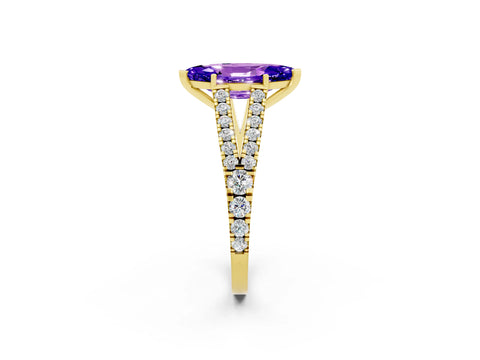 Yellow gold Marquise Cut Cut Split Shank Pave Diamond Engagement Ring with Four-Prong Setting_2