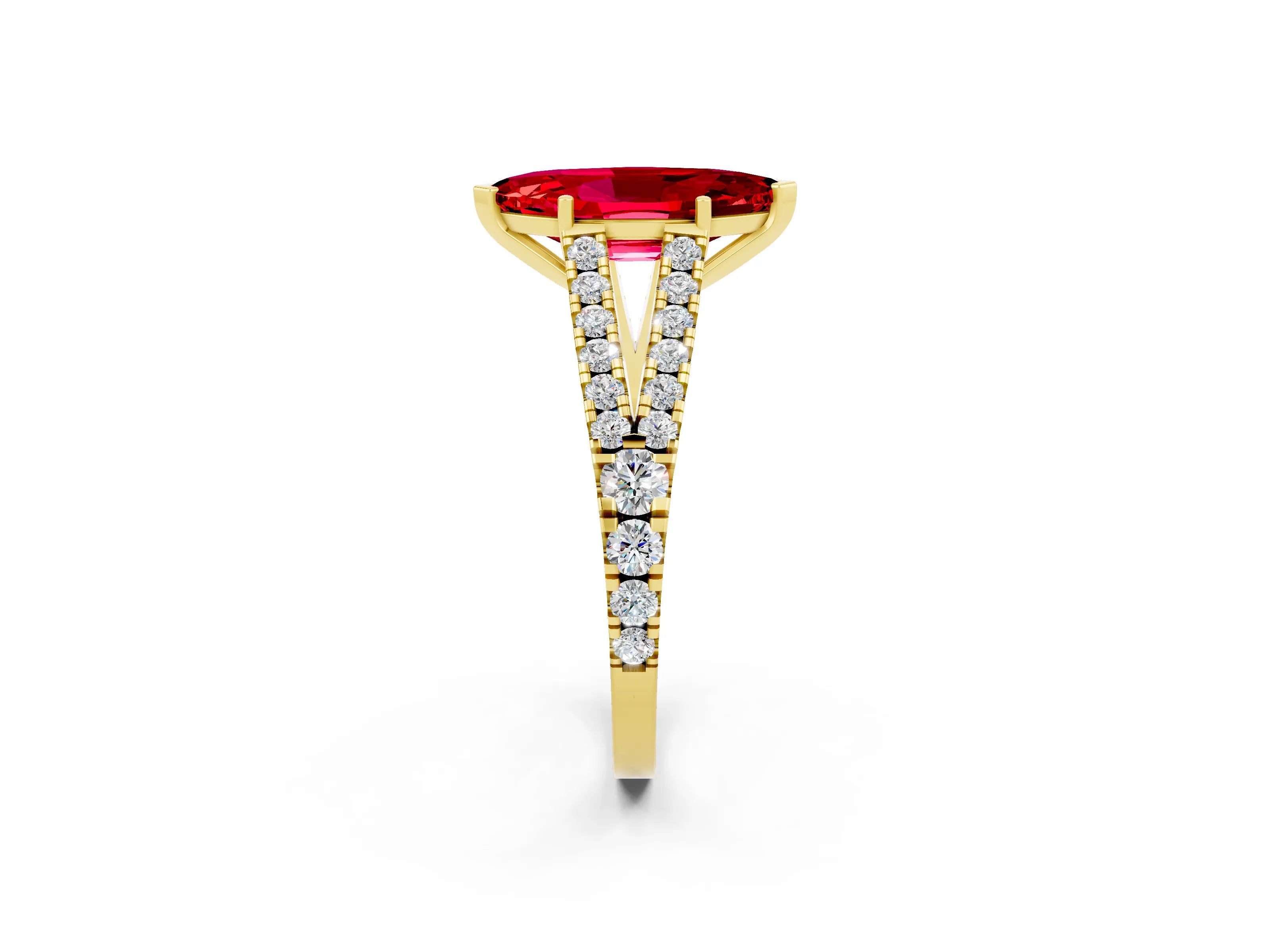 Yellow gold Marquise Cut Cut Split Shank Pave Diamond Engagement Ring with Four-Prong Setting_2