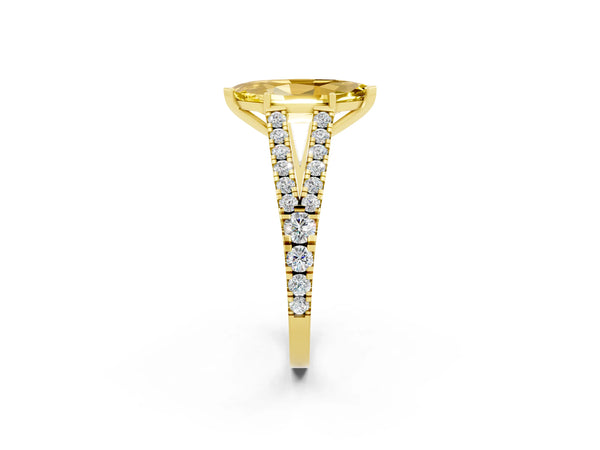 Yellow gold Marquise Cut Yellow Sapphire Split Shank Engagement Ring with Round Pavé and Prong Setting