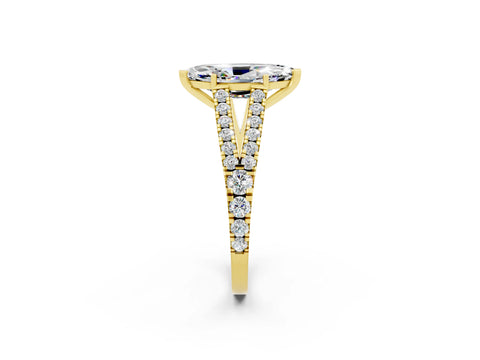 Yellow gold Marquise Cut Cut Split Shank Pave Diamond Engagement Ring with Four-Prong Setting_2