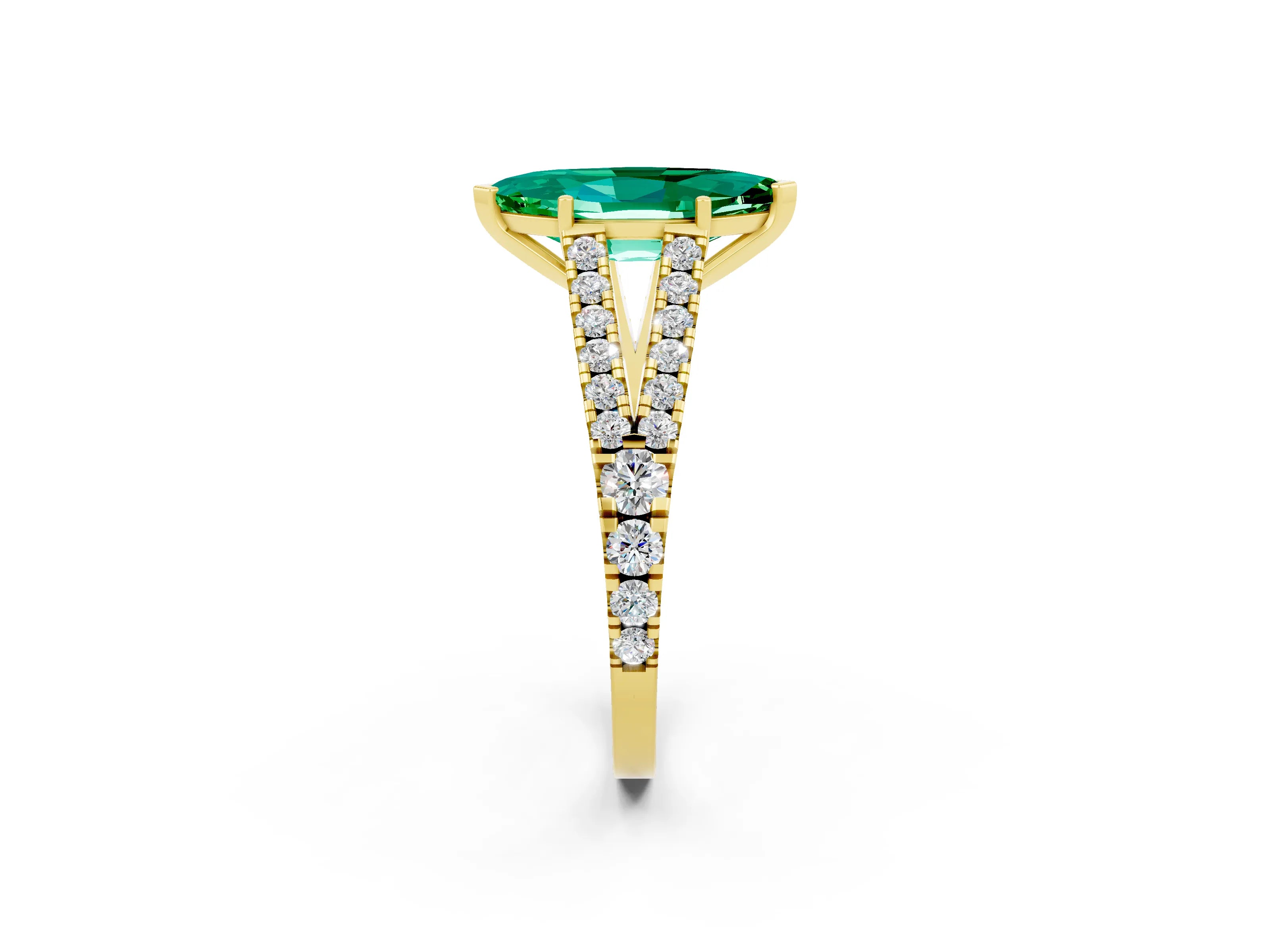 Yellow gold Marquise Cut Cut Split Shank Pave Diamond Engagement Ring with Four-Prong Setting_2