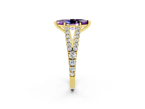 Yellow gold Marquise Cut Cut Split Shank Pave Diamond Engagement Ring with Four-Prong Setting_2