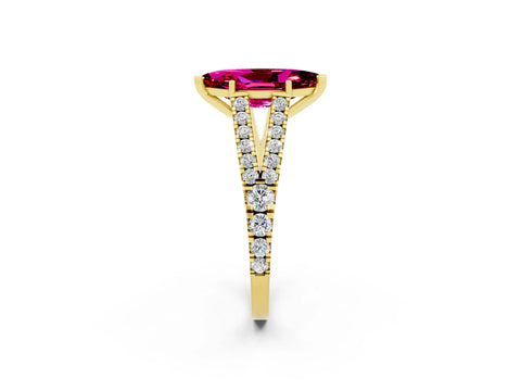Yellow gold Marquise Cut Cut Split Shank Pave Diamond Engagement Ring with Four-Prong Setting_2