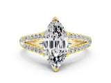 Yellow gold Marquise Cut Cut Split Shank Pave Diamond Engagement Ring with Four-Prong Setting