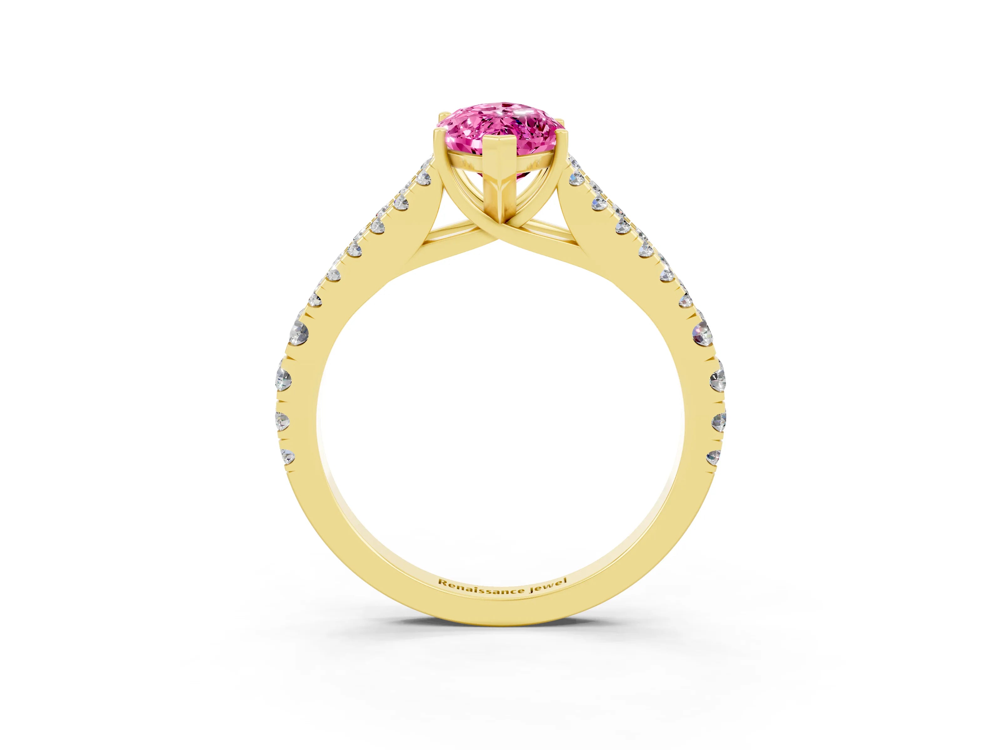 Yellow gold Marquise Cut Cut Split Shank Pave Diamond Engagement Ring with Four-Prong Setting_3