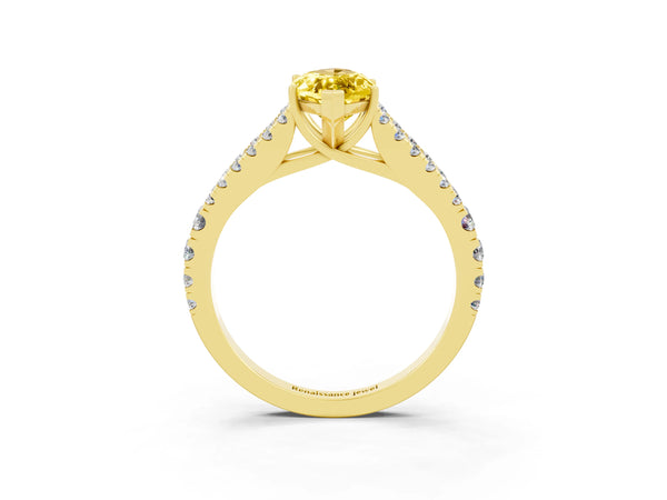 Yellow gold Marquise Cut Yellow Sapphire Split Shank Engagement Ring with Round Pavé and Prong Setting
