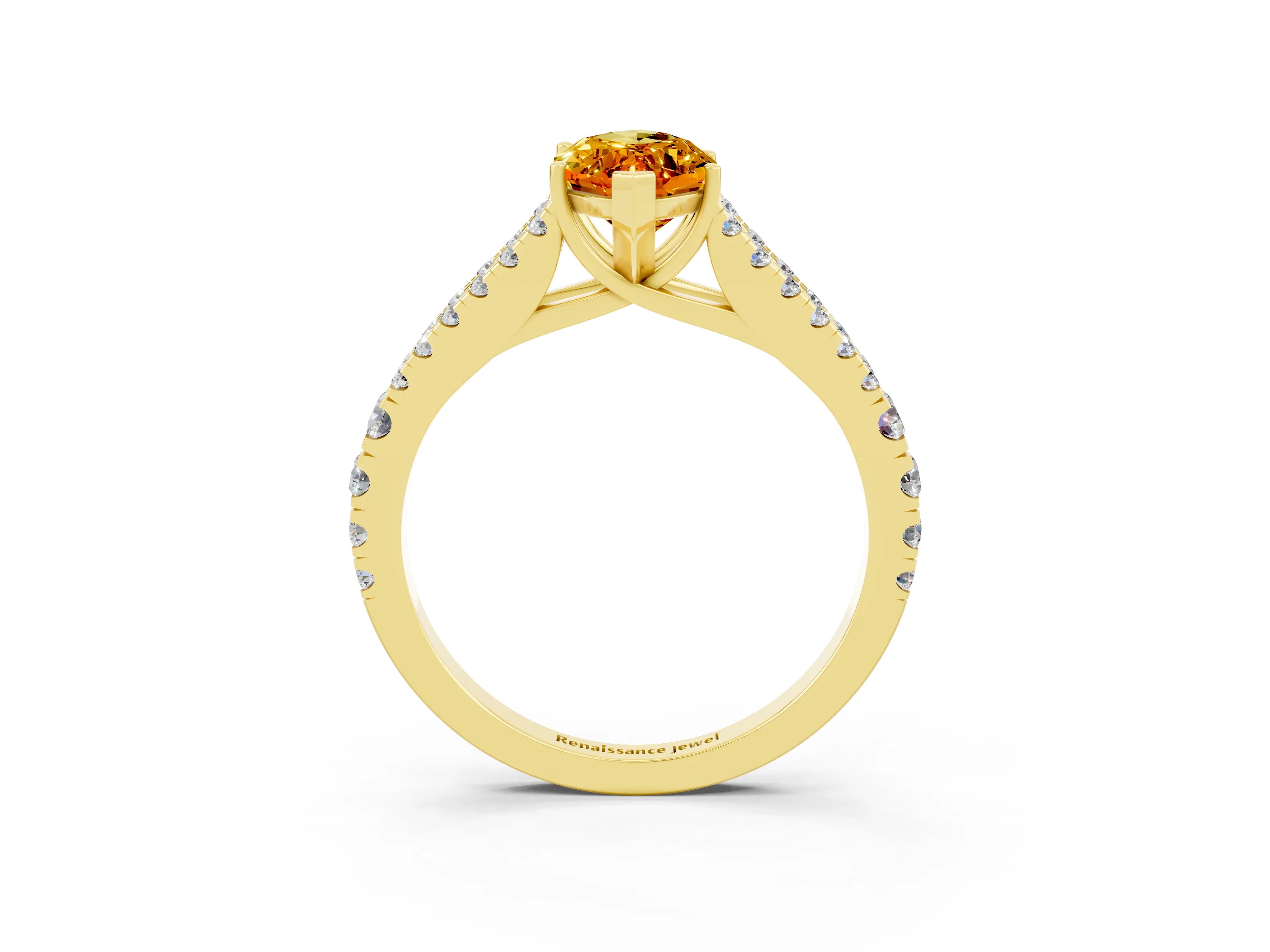 Yellow gold Marquise Cut Cut Split Shank Pave Diamond Engagement Ring with Four-Prong Setting_3