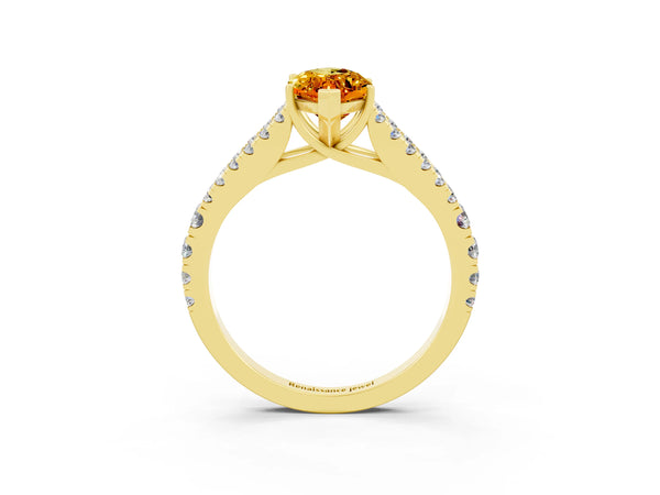 Yellow gold Marquise Cut Citrine Split Shank Engagement Ring with Round Pavé and Prong Setting