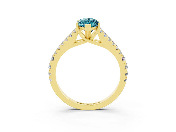 Yellow gold Marquise Cut Cut Split Shank Pave Diamond Engagement Ring with Four-Prong Setting