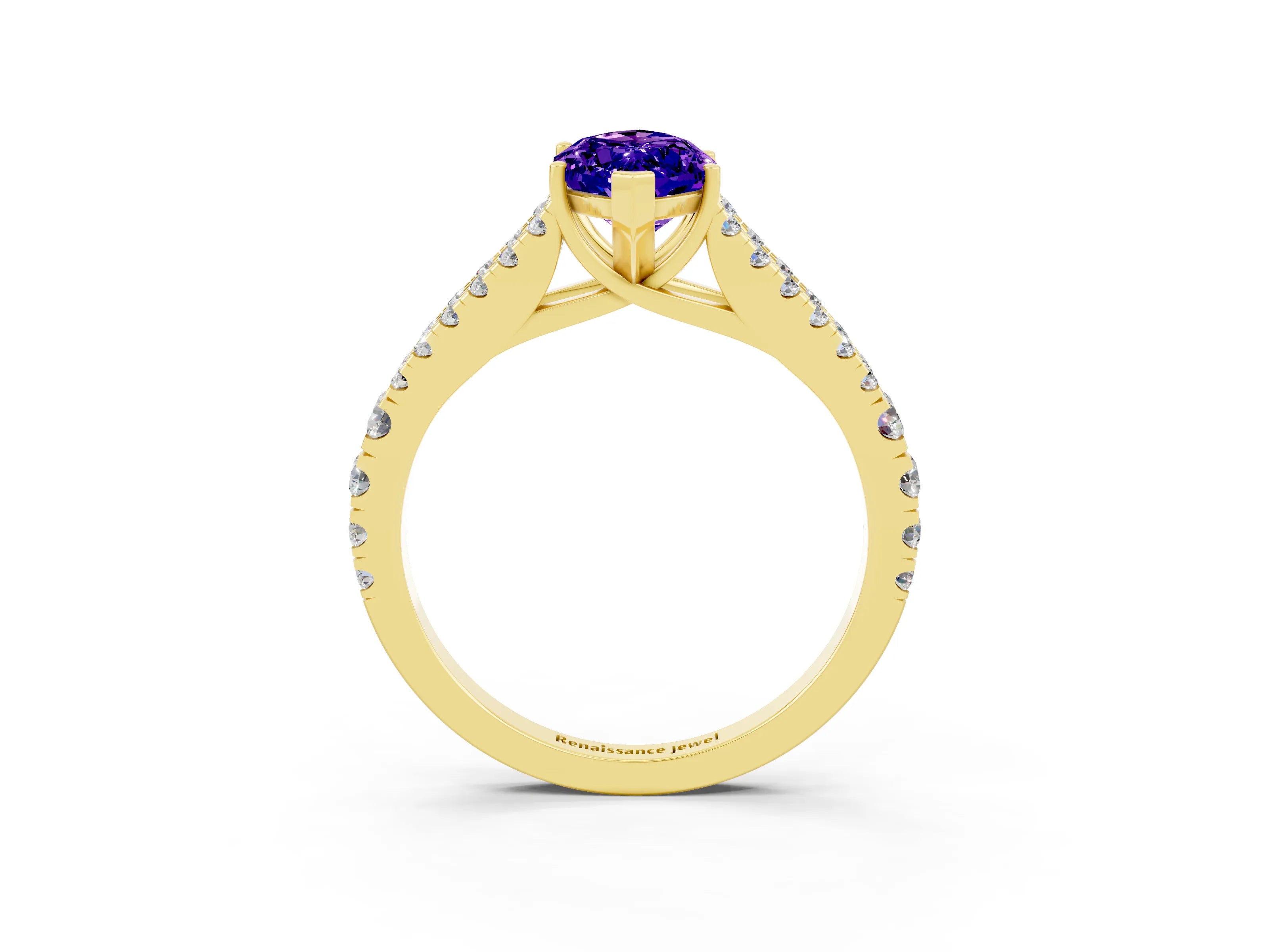 Yellow gold Marquise Cut Cut Split Shank Pave Diamond Engagement Ring with Four-Prong Setting_3