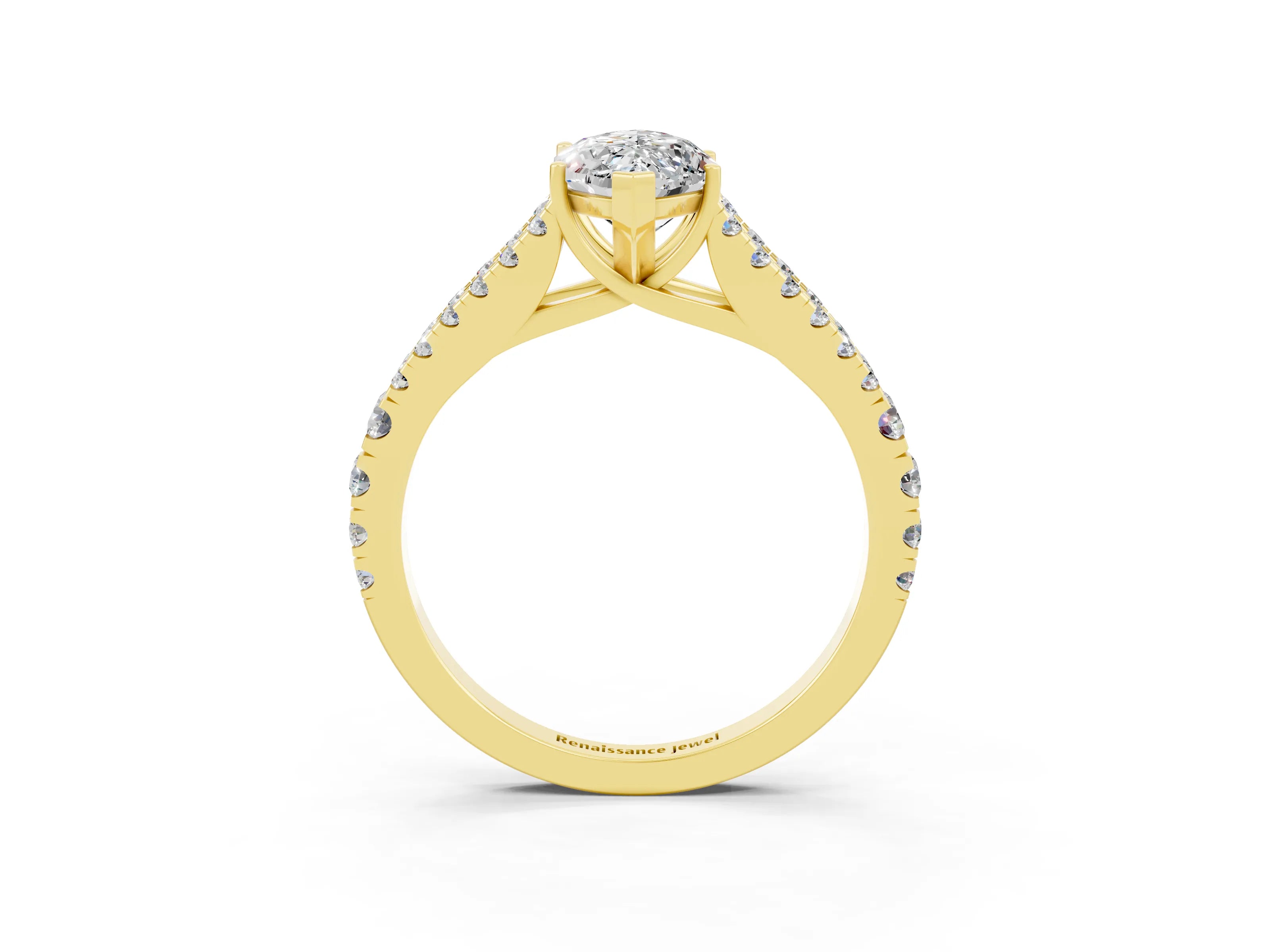 Yellow gold Marquise Cut Cut Split Shank Pave Diamond Engagement Ring with Four-Prong Setting_3