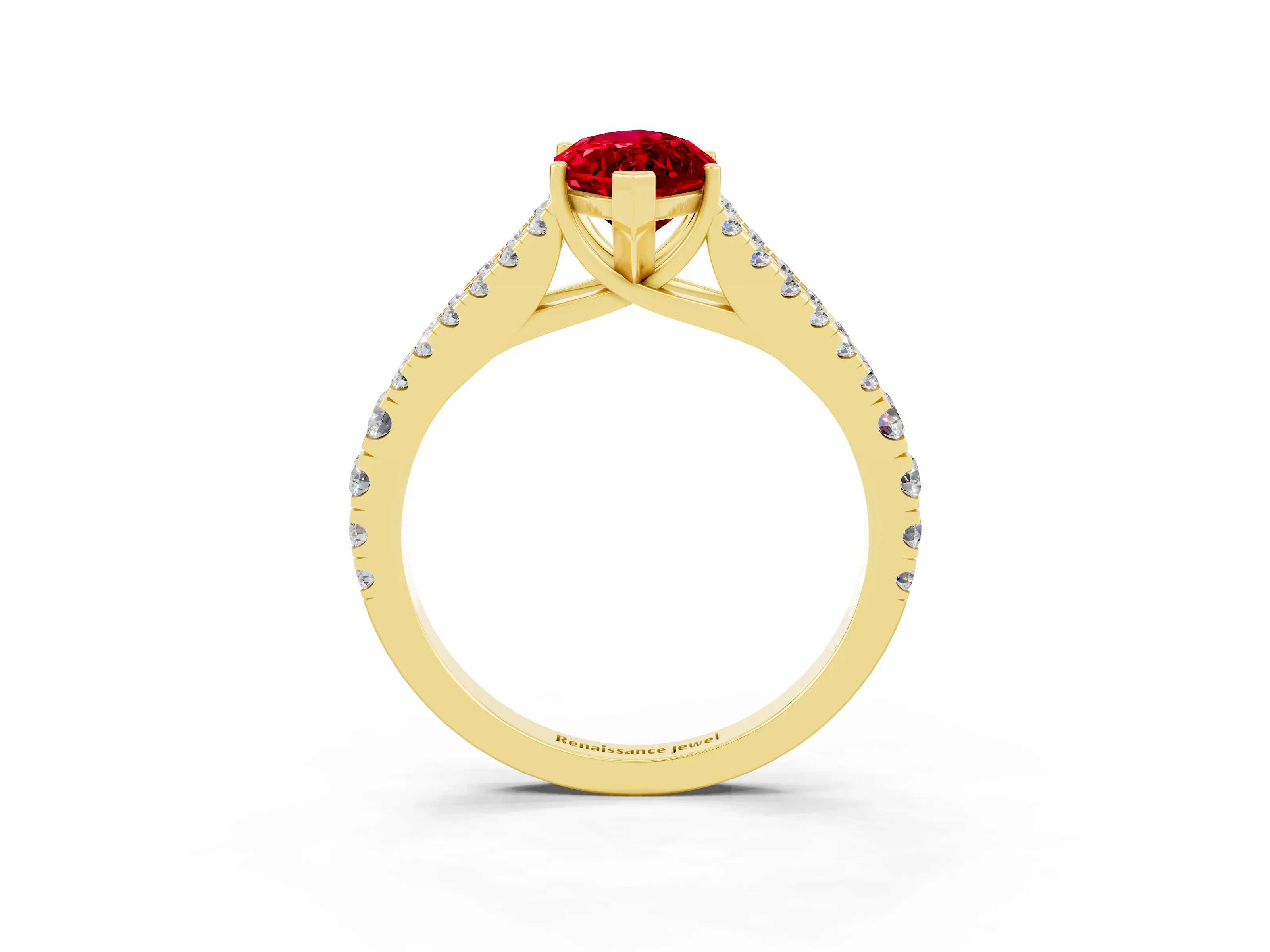 Yellow gold Marquise Cut Cut Split Shank Pave Diamond Engagement Ring with Four-Prong Setting_3