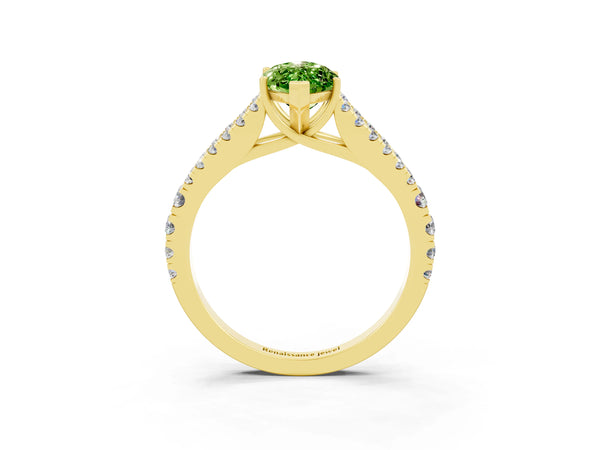 Yellow gold Marquise Cut Cut Split Shank Pave Diamond Engagement Ring with Four-Prong Setting