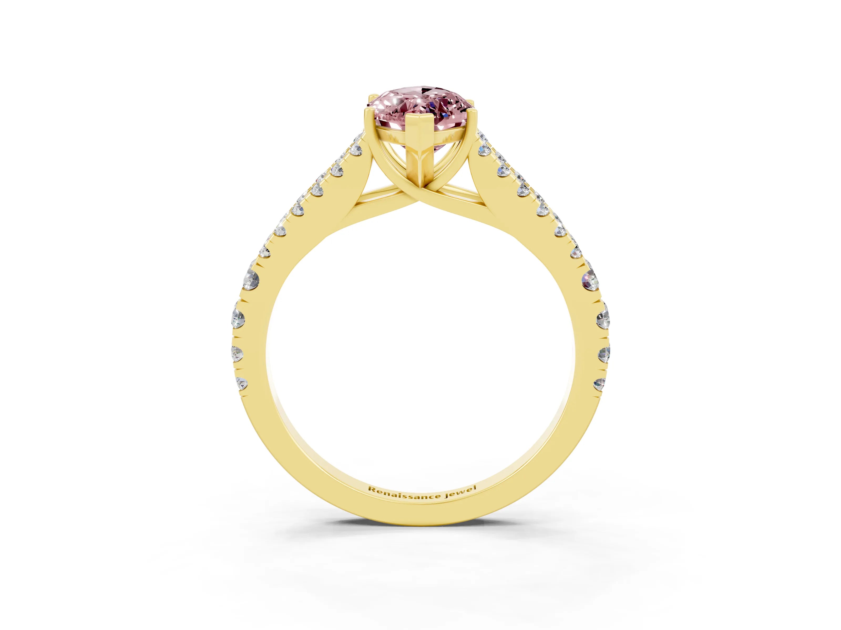 Yellow gold Marquise Cut Cut Split Shank Pave Diamond Engagement Ring with Four-Prong Setting_3