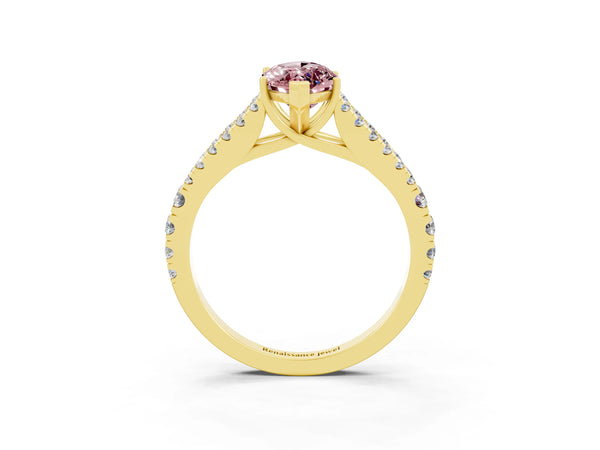 Yellow gold Marquise Cut Cut Split Shank Pave Diamond Engagement Ring with Four-Prong Setting