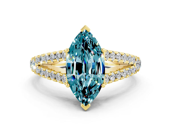Yellow gold Marquise Cut Cut Split Shank Pave Diamond Engagement Ring with Four-Prong Setting