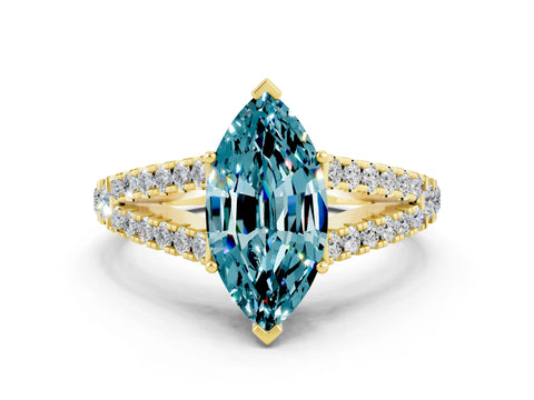 Yellow gold Marquise Cut Cut Split Shank Pave Diamond Engagement Ring with Four-Prong Setting