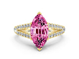 Yellow gold Marquise Cut Cut Split Shank Pave Diamond Engagement Ring with Four-Prong Setting