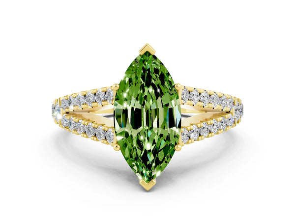 Yellow gold Marquise Cut Cut Split Shank Pave Diamond Engagement Ring with Four-Prong Setting