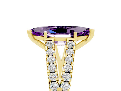 Yellow gold Marquise Cut Cut Split Shank Pave Diamond Engagement Ring with Four-Prong Setting_5