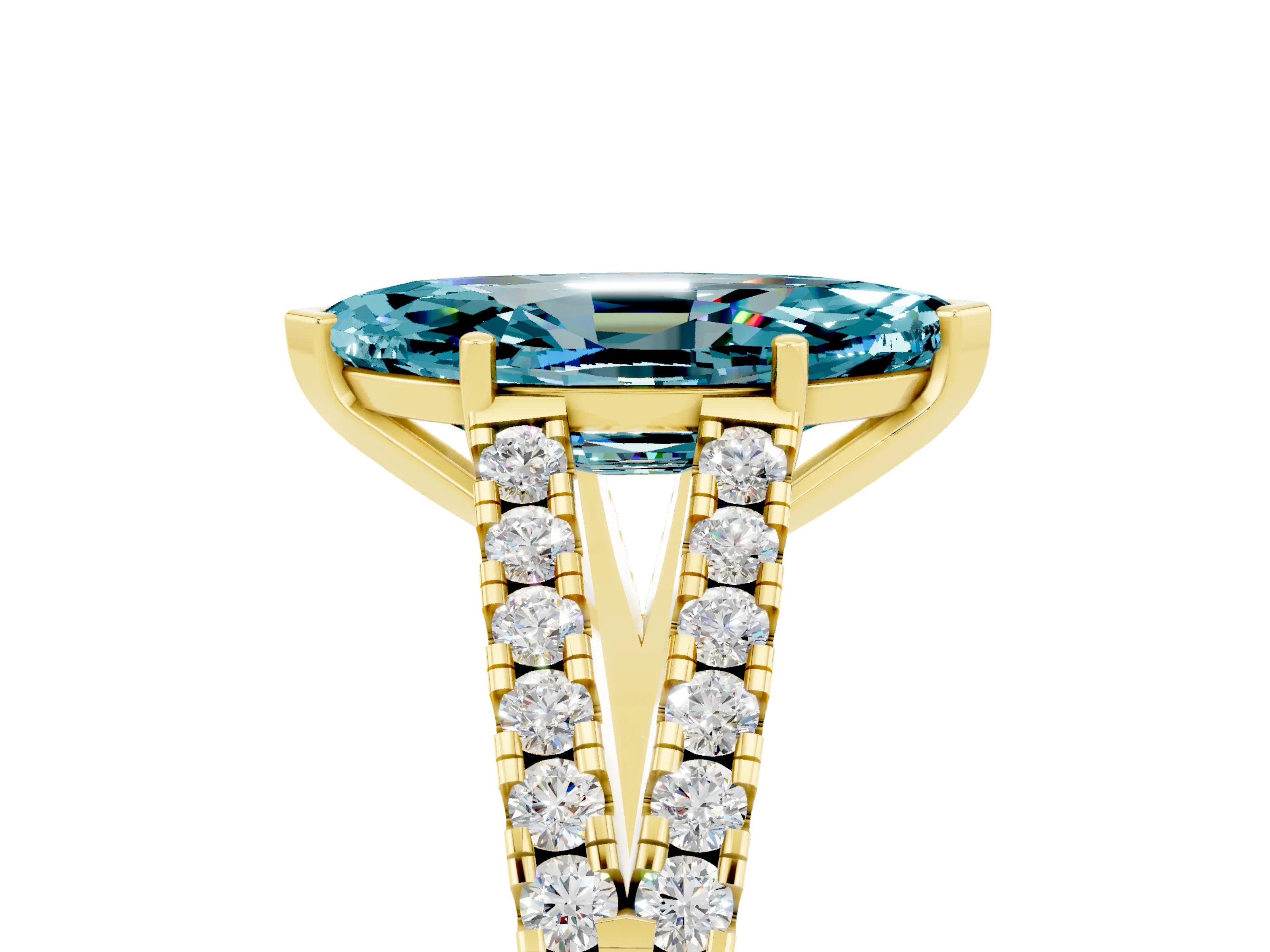 Yellow gold Marquise Cut Cut Split Shank Pave Diamond Engagement Ring with Four-Prong Setting_5