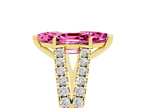 Yellow gold Marquise Cut Cut Split Shank Pave Diamond Engagement Ring with Four-Prong Setting_5