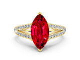 Yellow gold Marquise Cut Cut Split Shank Pave Diamond Engagement Ring with Four-Prong Setting
