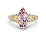 Yellow gold Marquise Cut Cut Split Shank Pave Diamond Engagement Ring with Four-Prong Setting