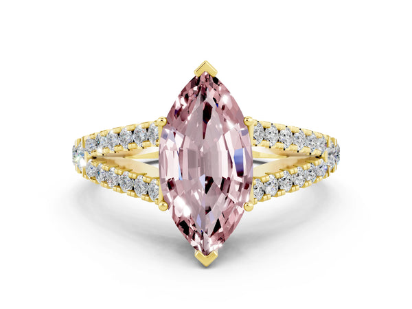 Yellow gold Marquise Cut Cut Split Shank Pave Diamond Engagement Ring with Four-Prong Setting