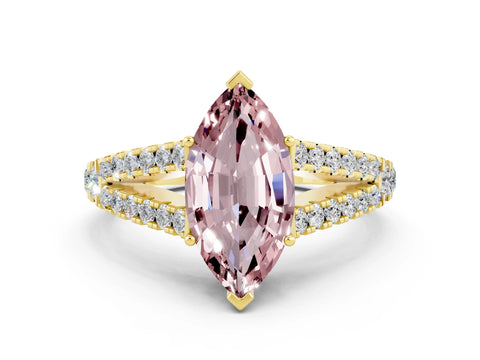 Yellow gold Marquise Cut Cut Split Shank Pave Diamond Engagement Ring with Four-Prong Setting
