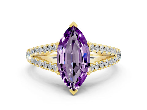 Yellow gold Marquise Cut Cut Split Shank Pave Diamond Engagement Ring with Four-Prong Setting