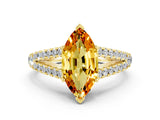 Yellow gold Marquise Cut Cut Split Shank Pave Diamond Engagement Ring with Four-Prong Setting