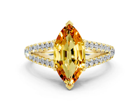 Yellow gold Marquise Cut Cut Split Shank Pave Diamond Engagement Ring with Four-Prong Setting