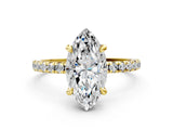Yellow gold Marquise Cut Diamond Brilliant Solitaire Ring with Pavé Band and Four-Prong Setting_15