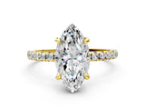 Yellow gold Marquise Cut Diamond Brilliant Solitaire Ring with Pavé Band and Four-Prong Setting_166