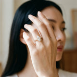 Yellow gold Marquise Cut Diamond Cathedral Solitaire Ring with Round  Pavé Band_180