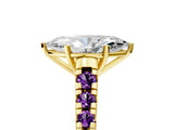 Yellow gold Marquise Cut Diamond Cathedral Solitaire Ring with Round with Amethyst side stone Pavé Band_17