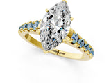 Yellow gold Marquise Cut Diamond Cathedral Solitaire Ring with Round with Aquamarine side stone Pavé Band_13