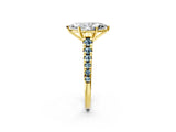 Yellow gold Marquise Cut Diamond Cathedral Solitaire Ring with Round with Aquamarine side stone Pavé Band_14