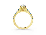 Yellow gold Marquise Cut Diamond Cathedral Solitaire Ring with Round with Aquamarine side stone Pavé Band_15